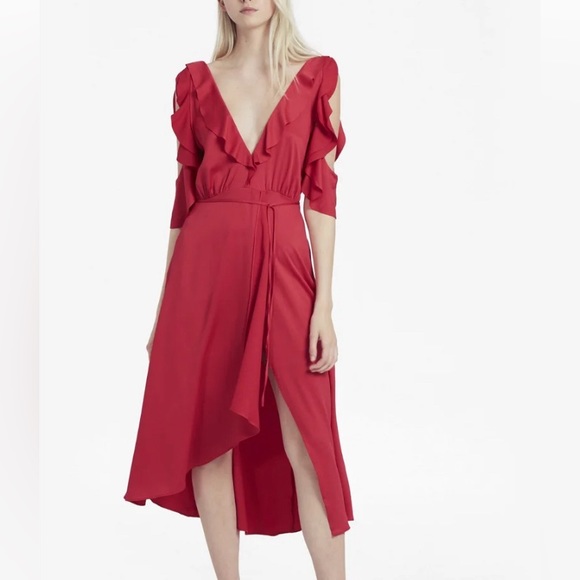 French Connection Fuchsia / Red Drape Cold Shoulder Dress - Picture 1 of 11